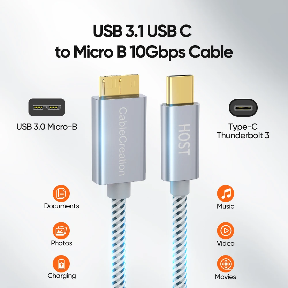CableCreation Type USB C to Micro B Cable 10Gbps Fast Data External Hard Drive Disk for SSD HDD PC MacBook Pro 0.3m 1m |