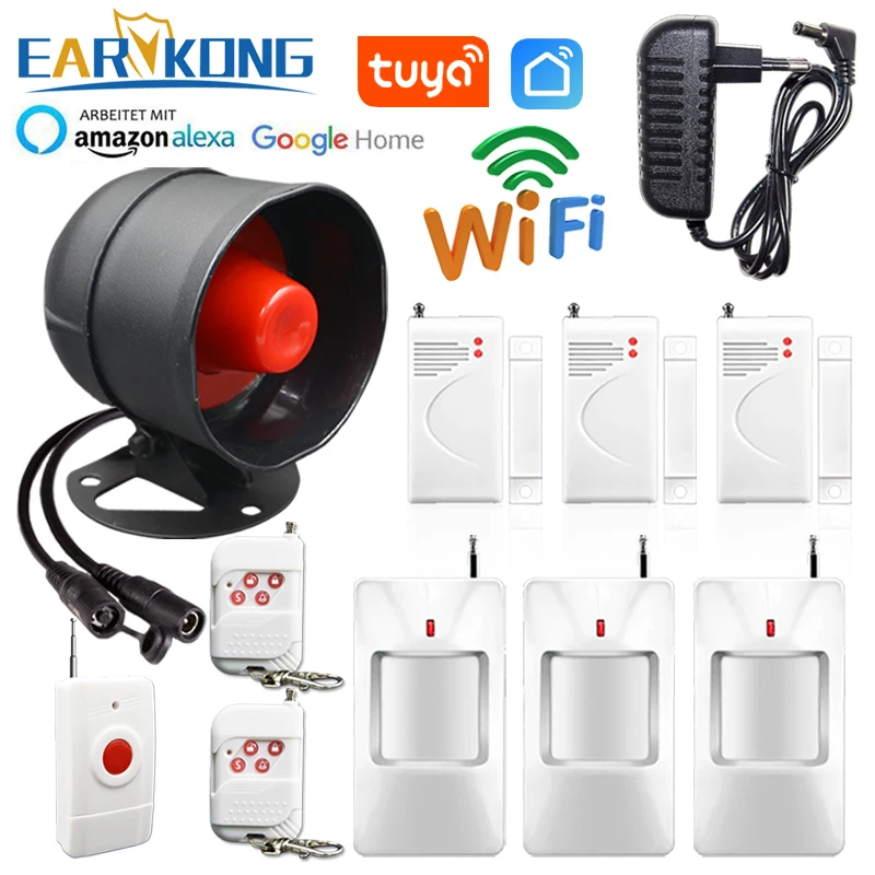 Home Security Burglar Loudly Siren 433mhz Motion Infrare Detector Door Sensor Alexa Google Home