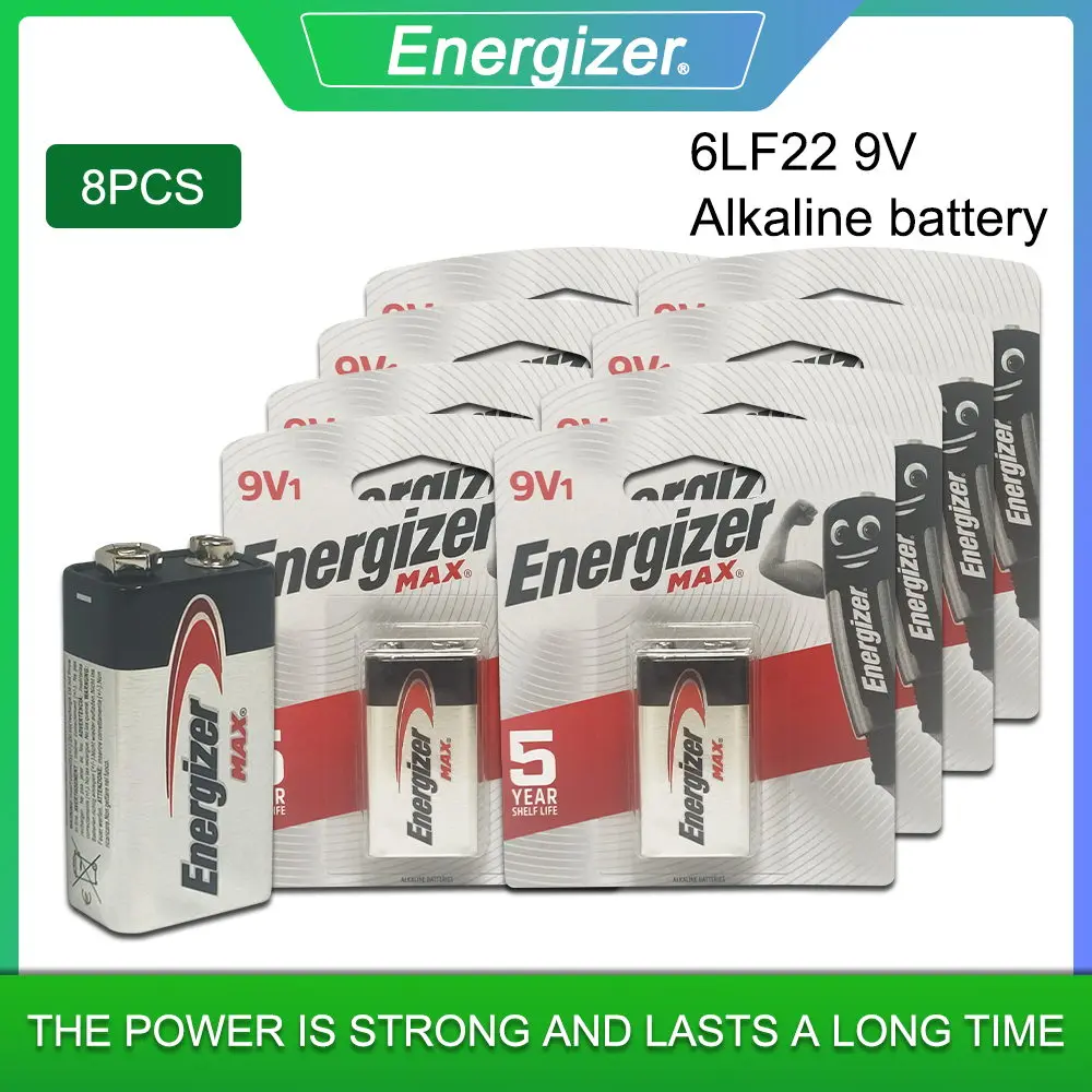 

8PCS Original Energizer 9V Alkaline Battery 6F22 MN1604 PPP3 6LR61 For Microphone Multimeter Walkman Doorbell Shaver Dry Battery