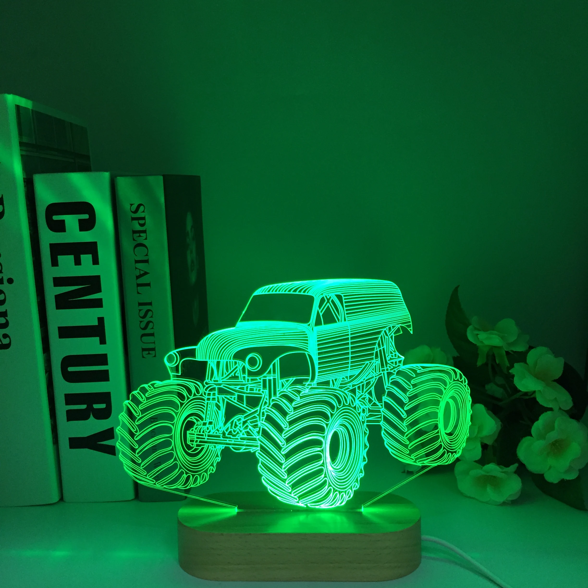 

Wood 3D Illusion Monster Truck Lamp Optical LED Car Night Light 16 Colors Changing Desk Lamp, Christmas Birthday Gift for Kids