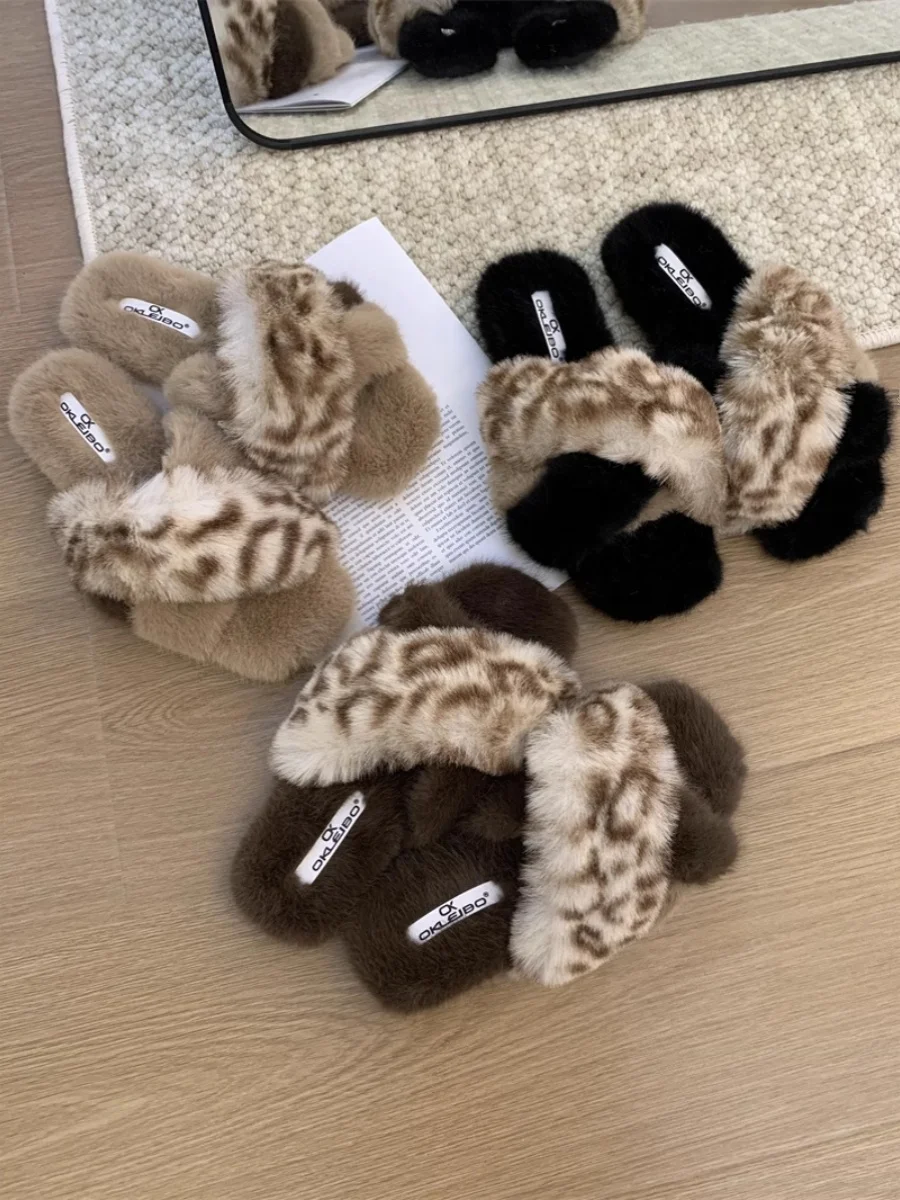 

Тапки женские плюшевые, шлепанцы из флока, на плоской резиновой подошве, с перекрестной шнуровкой, роскошные тапочки для взрослых, мода в римском стиле, 2023