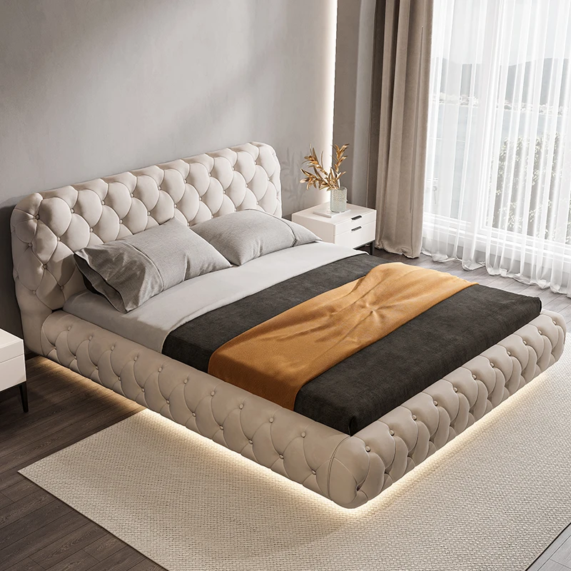 

Italian style minimalist luxury suspended bed Modern simple master bedroom double 1.8m flannelette bed