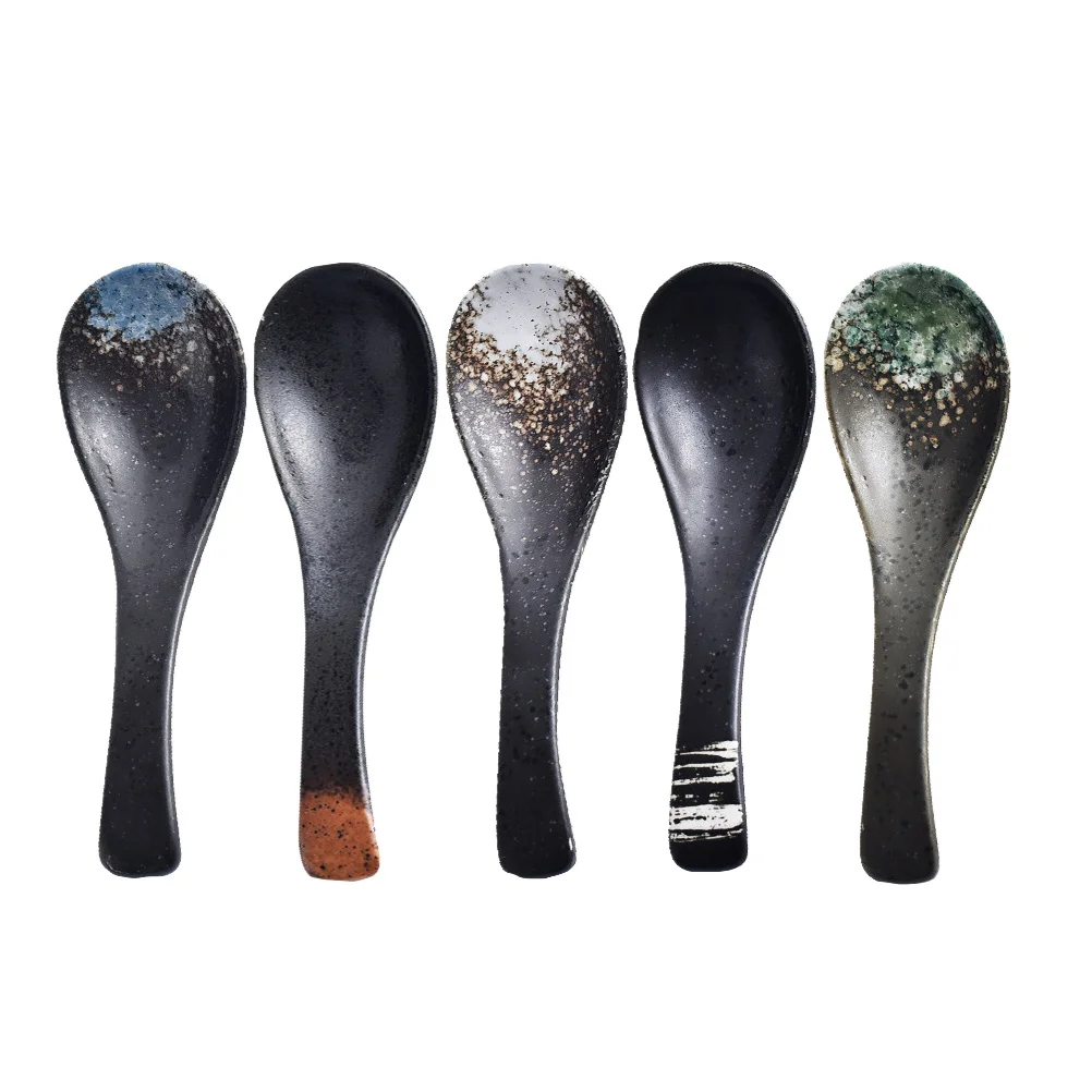

5 Pcs Japanese Spoon Ceramic Spoons Wonton Spoon Sugar Spoon Dessert Spoon Oatmeal Spoon Wonton Spoon Ceramics Kitchen Spoon