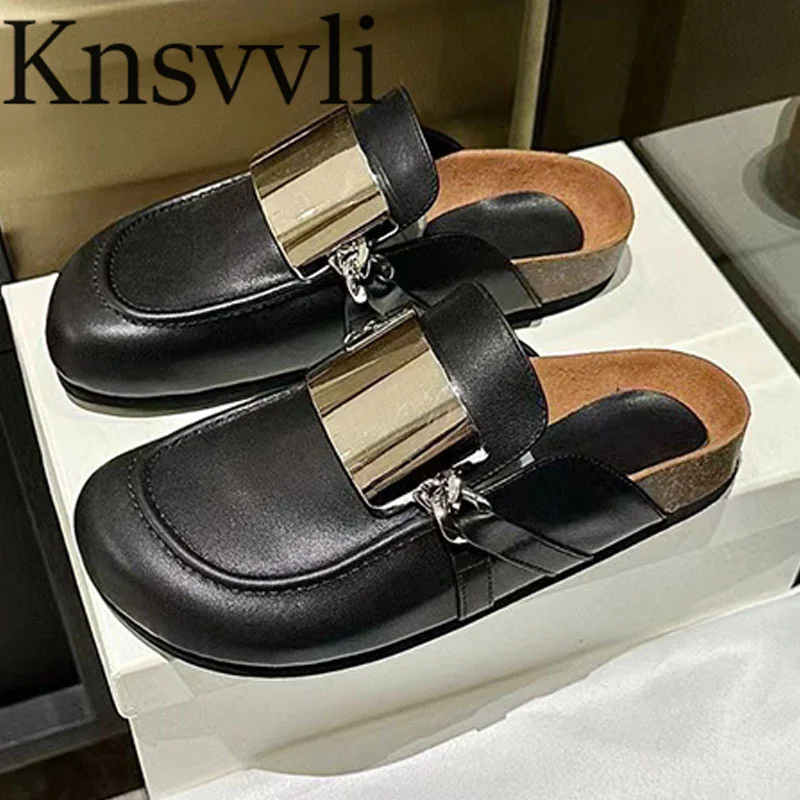 

Summer Flat Bottomed Genuine Leather Toe Wrap Slippers Women Outdoor Vacation Flat Shoes Lady Lazy Comfortable Beach Mules Woman