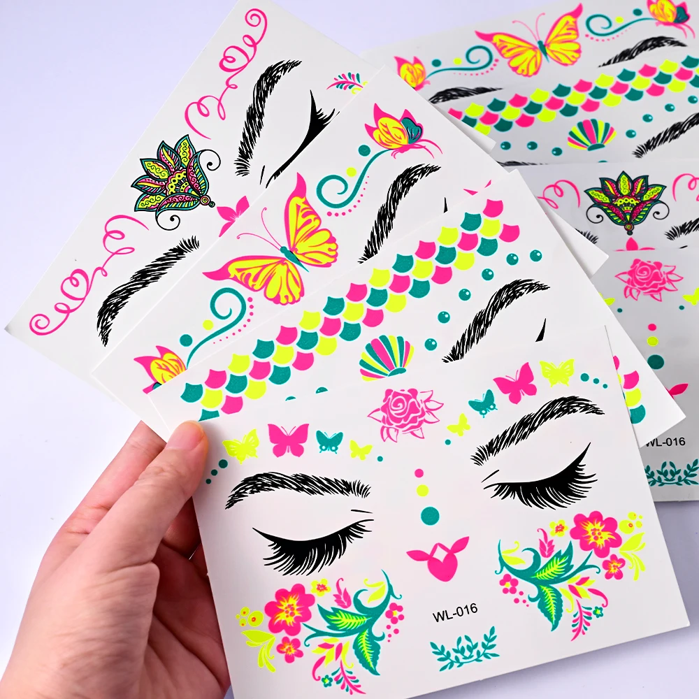 1 шт. флуоресцентные наклейки для лица с бабочками светящиеся цветы русалки