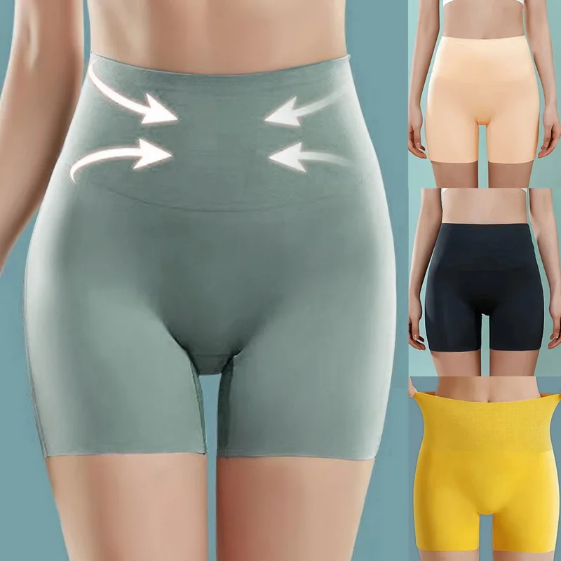 

Women's Seamless Shorts Safety Pants High Waist Large Size Ice Silk Boxer Panties Anti Friction Skirt Shorts Abdomen hip lift