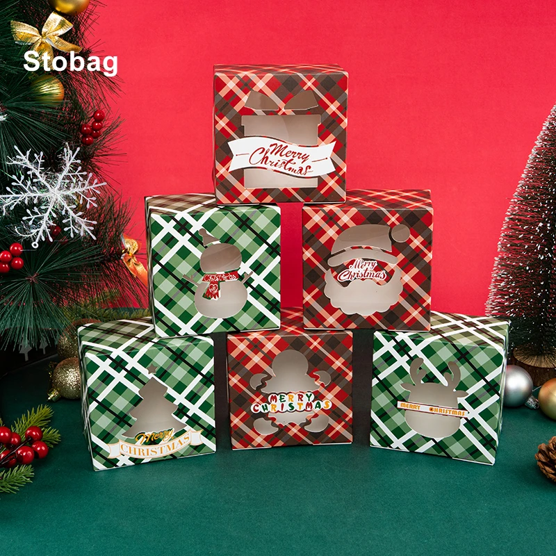 

StoBag 24pcs Green/Red Marry Christmas Gift Box Candy Packaging Window Santa Claus Kids Child Holiday Happy Year Party Favors