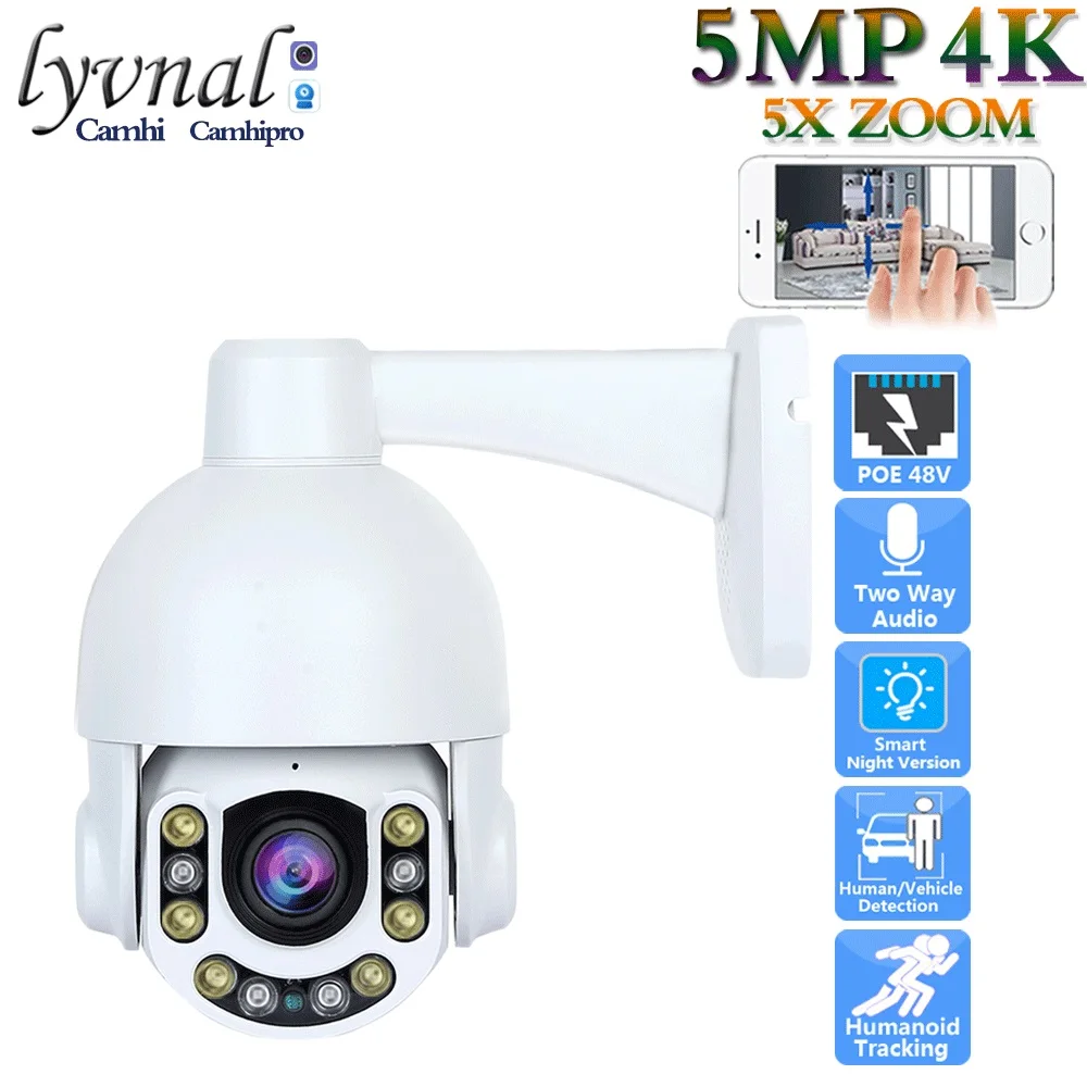 

UHD 4K 8MP Sony415 Surveillance IP Camera POE 48V PTZ Dome 5MP 5X Zoom Autofocus Two Way Audio Human Tracking Color Night Vision