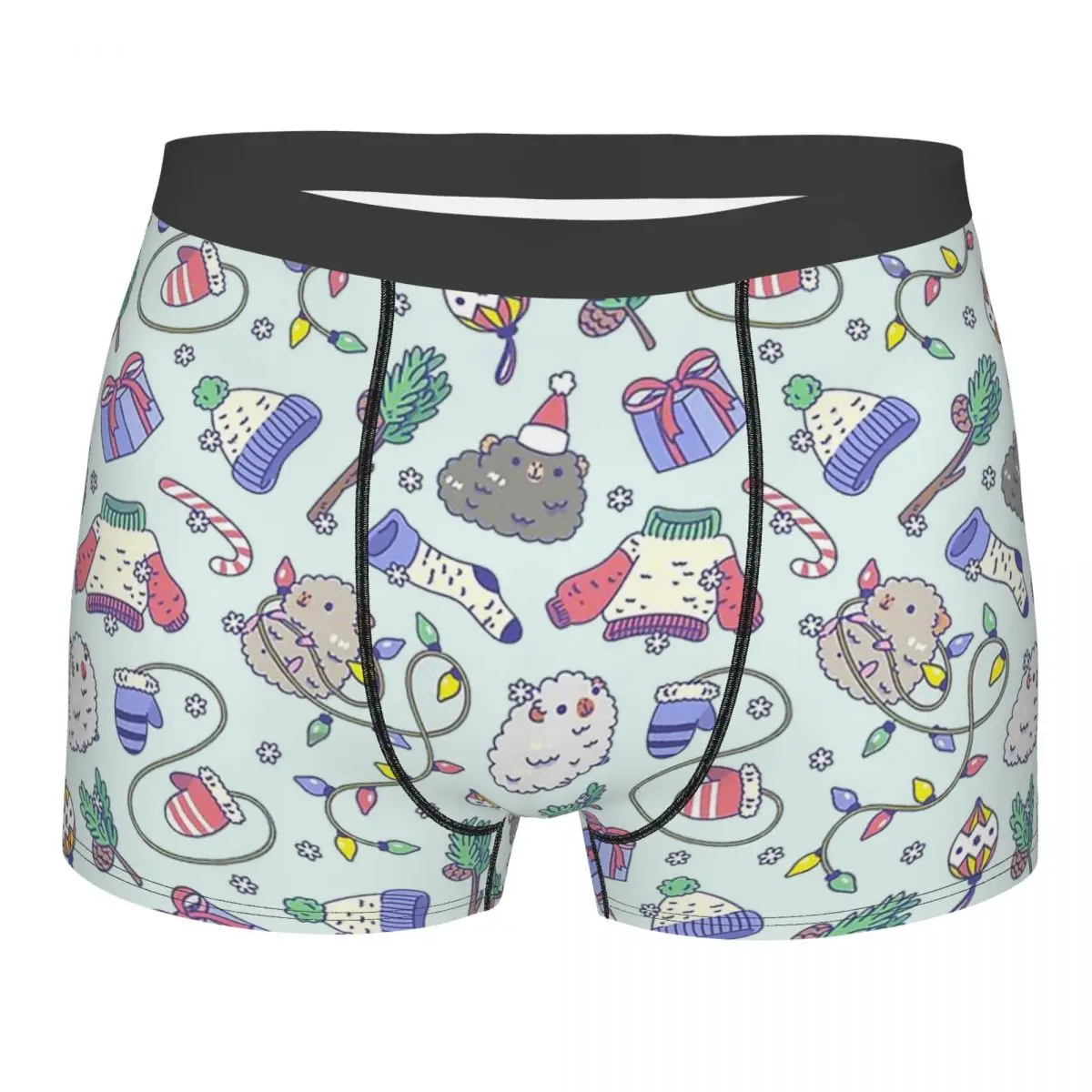 

Guinea Pig Cavia Porcellus Animal Christmas In Mint Green Background Underpants Panties Male Underwear Shorts Boxer Briefs