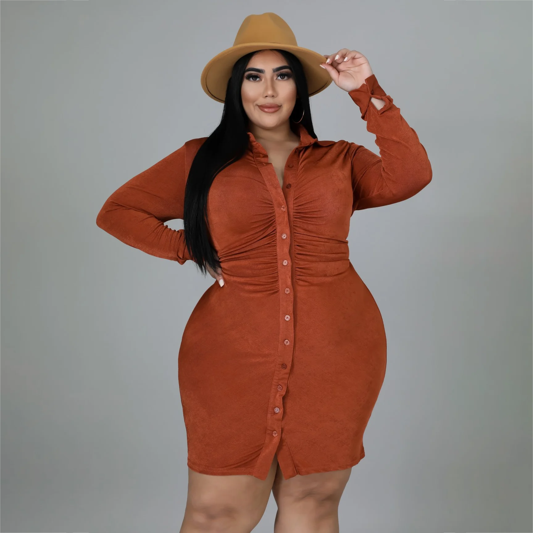 

Plus Size Women's Sexy Shirt Collar Button Cardigan Short Skirt Slim One Step Skirt Fashion Casual Plus Size Women's Clothing