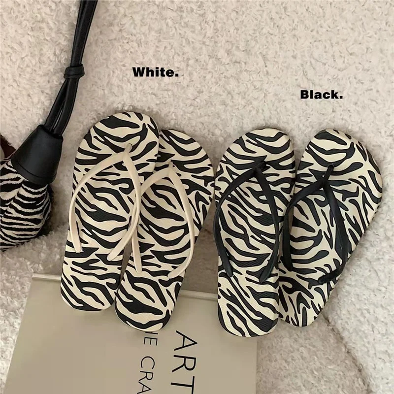 

2022 Spring Summer Fashion Women Casual Concise Zebra Pattern Indoor And Outside Home Slippers Ladies Sandalias Sandals