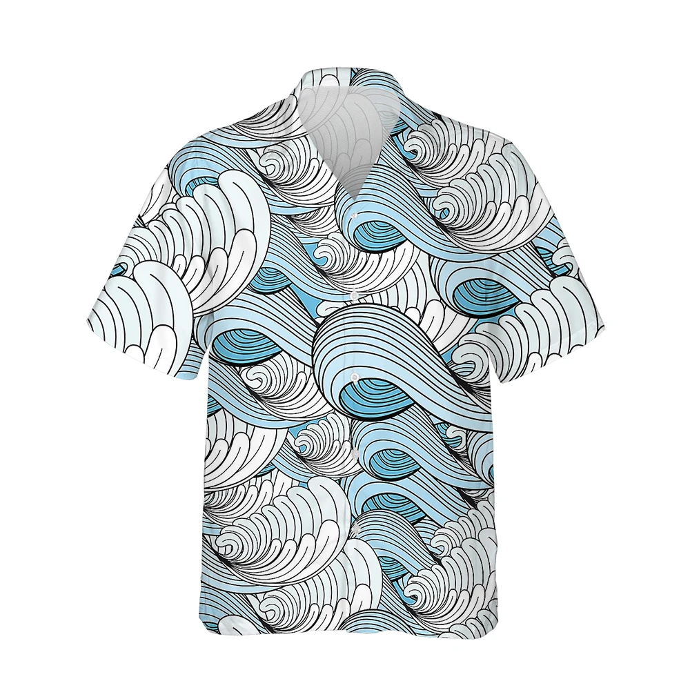 Jumeast 3d Abstract Sea Wave Printed Mens Hawaiian Shirt Short Sleeve Harajuku Japanese Fashion Shirts for Men Loose Streetwear