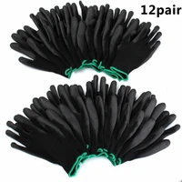 12 pairs safety coated work gloves hand protect nylon antiskid dust proof pu palm coated mechanical work gloves