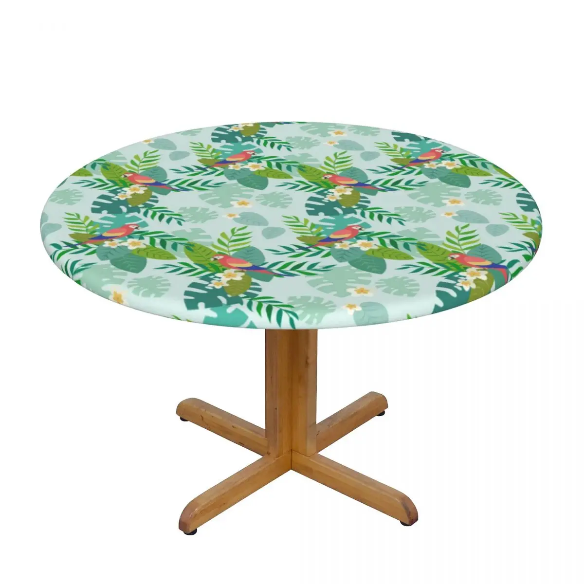 

Modern Round Table Cover Stretch Tablecloths Parrots On Tropical Leaves Home Decorative Table Cloth