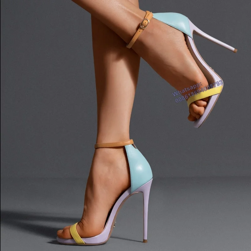 

Mixed Color Sandals Ankle Strap Stilettos High Heel Sandals for Women Summer Sexy Open Toe Thin Heels Women Shoes Cover Heel