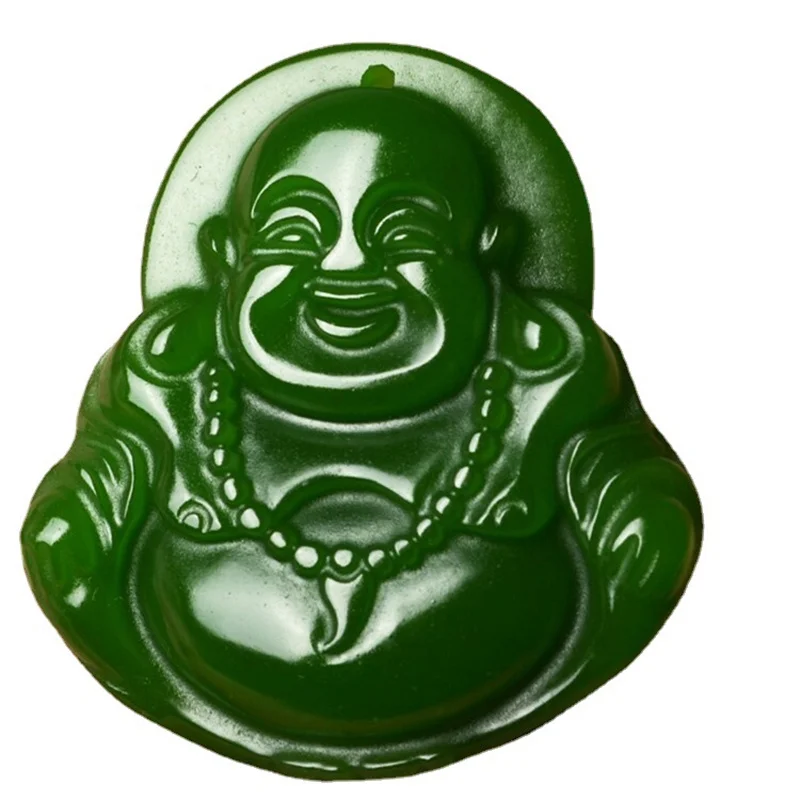 

Natural Green Jade Feng Shui Buddha Pendant Necklace Men Women Fashion Charms Jewellery Hand Carved Maitreya Lucky Amulet Gifts