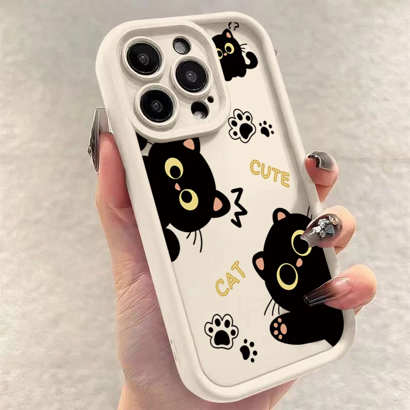 Чехол для телефона Xiaomi Redmi 14C 13C 12C Note 13 12 Pro Plus 5G 12S 11S 11 10S 10 4G Lovely Black Cat Soft Bumper Cover