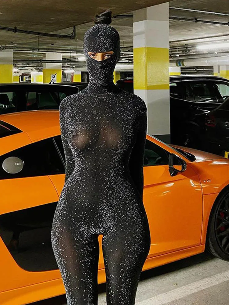 Женский осенне-зимний облегающий комбинезон с длинными рукавами и открытой