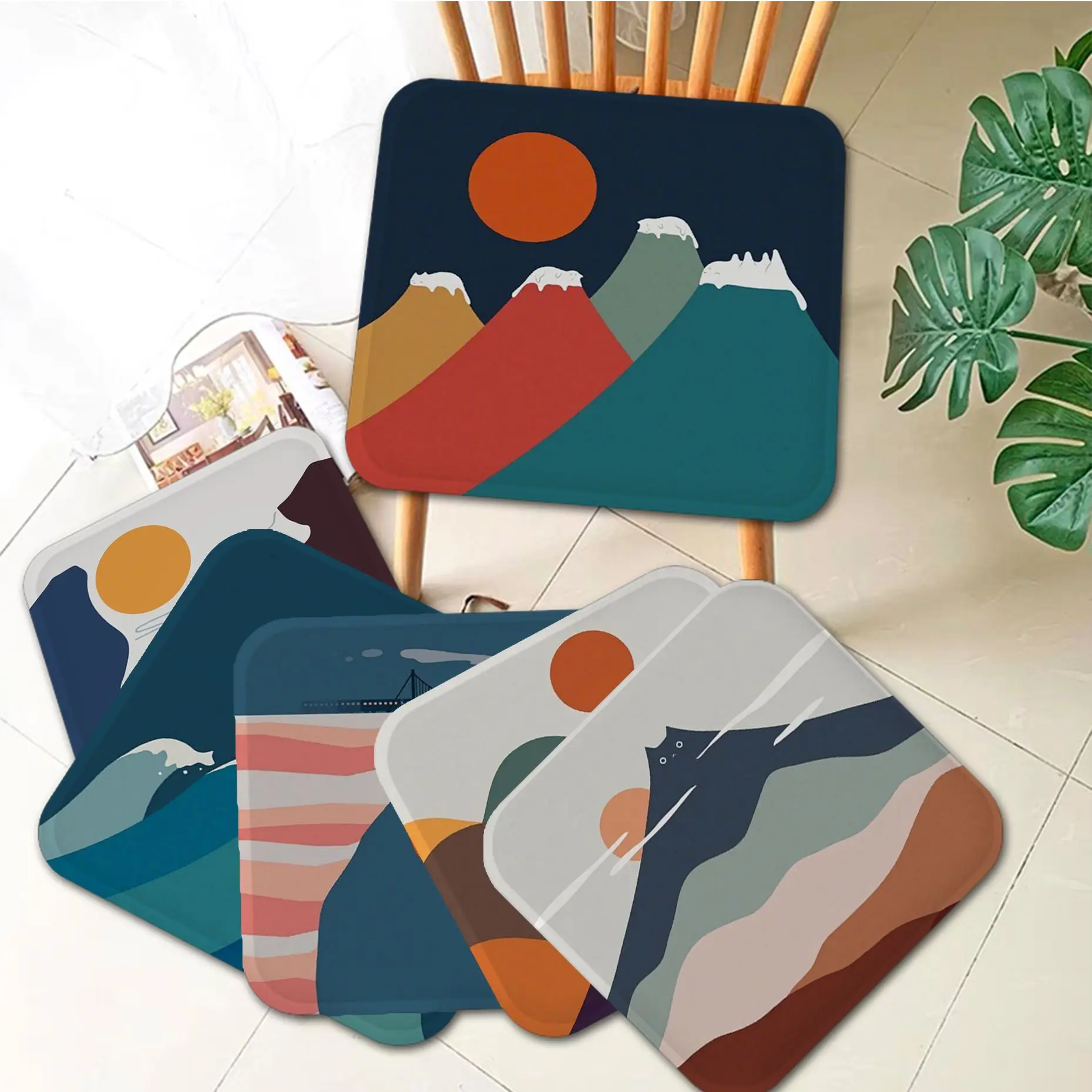 

Cat Landscape Tie Rope Seat Cushion Office Dining Stool Pad Sponge Sofa Mat Non-Slip Sofa Decor Tatami