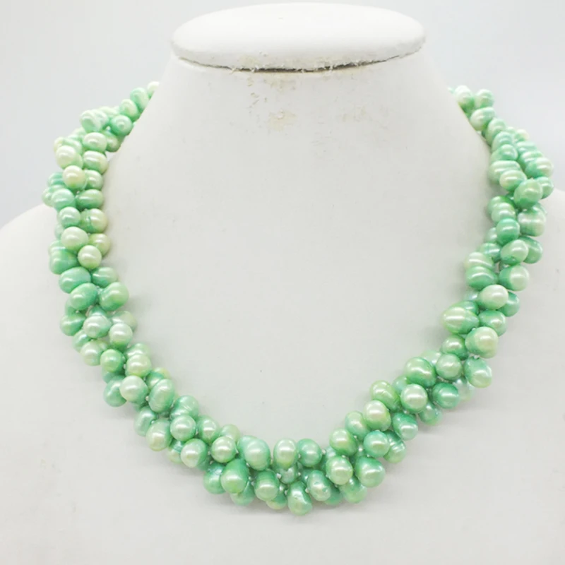 

Bridesmaid necklace. Classic AAA 7-8MM 3 shares Baroque freshwater green pearl necklace. The best gift for mom 19"