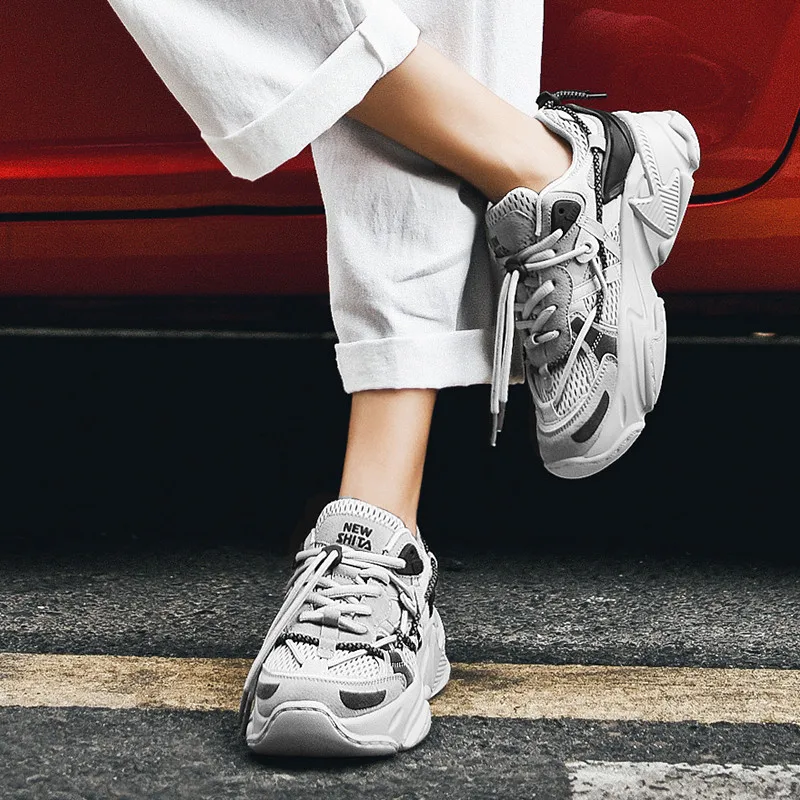 New Summer Running Shoes Men Couple Chunky Sneaker Women Breathable Mesh Sports Shoes Thick Sole Walking Shoes Zapatillas Hombre