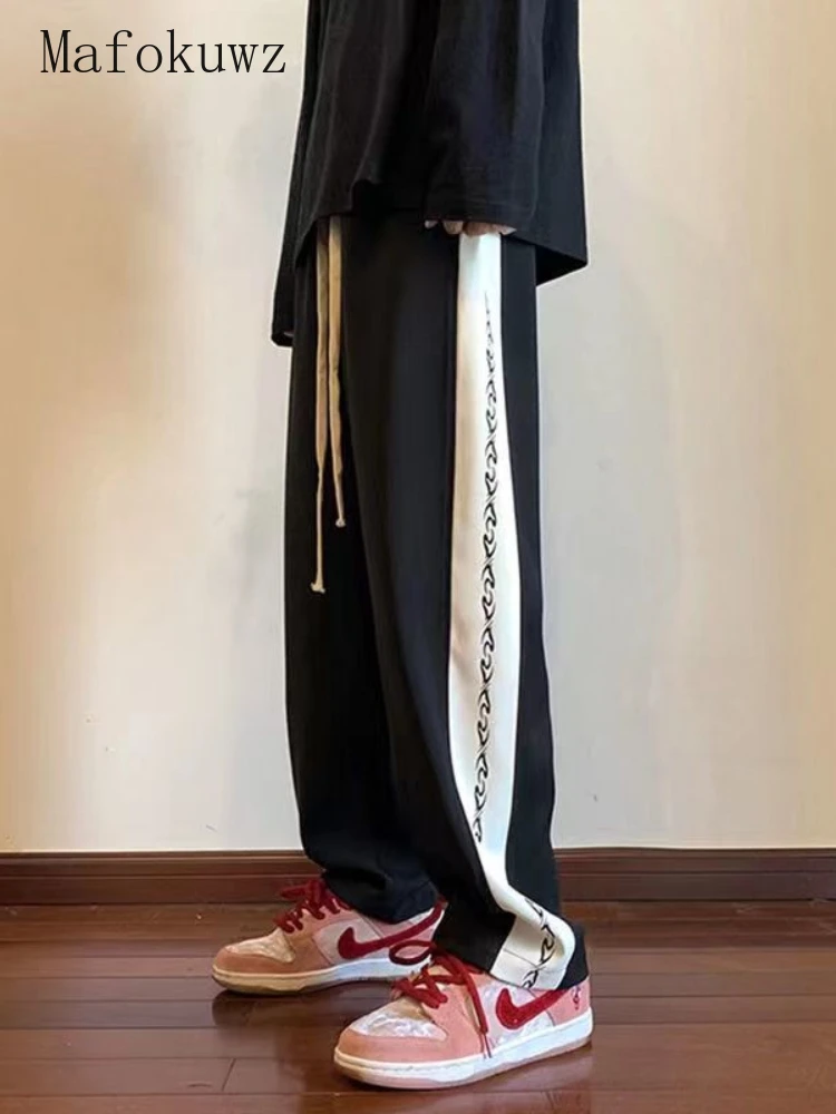 

Mafokuwz Hiphop High Street Sports Pants Men Trend Straight Lovers Loose Stitching Casual Sweatpants Techwear Jogging Streetwear