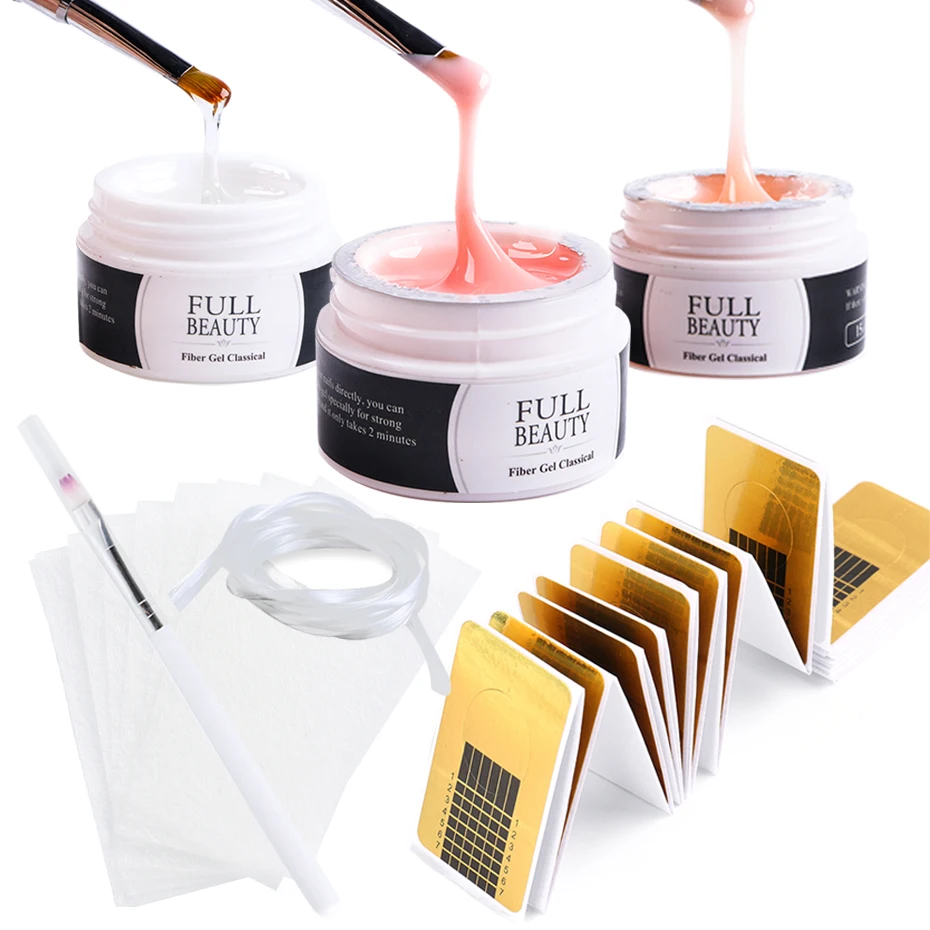 1Set Nail Extension Gel Brush Tips Forms Fiberglass Kits Clear Nude Polish Quick Building Poly UV Gel DIY Nail Art Tools LY1800