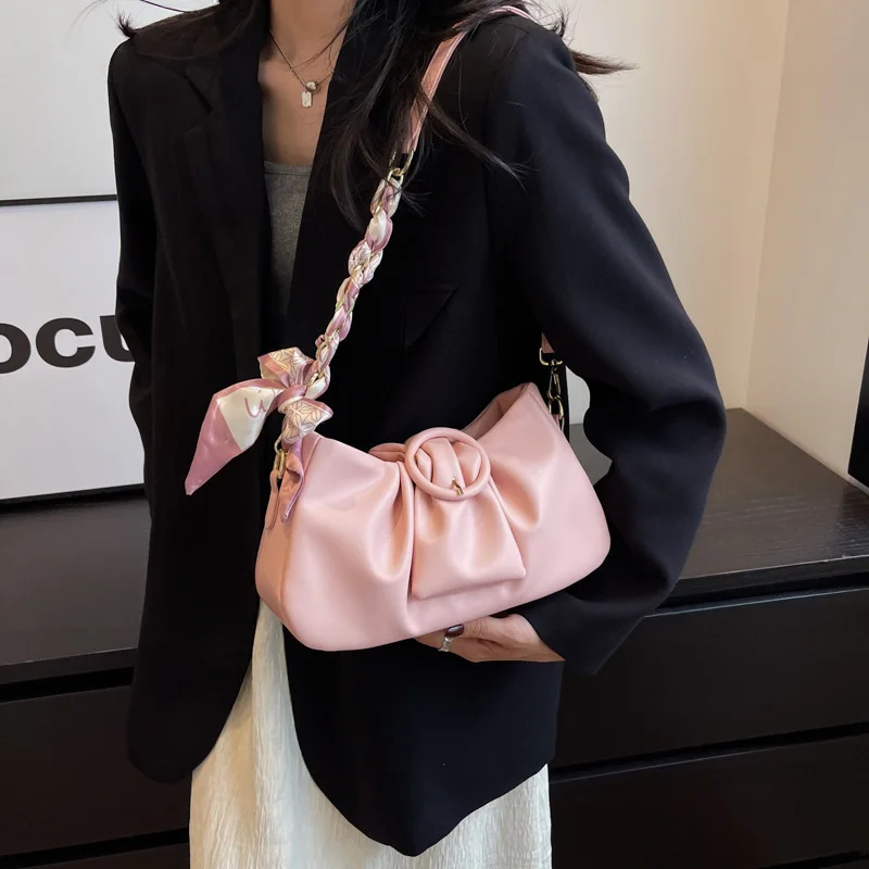 Summer Clouds Underarm Bag Texture PU One Shoulder Bag Fresh Avocado Color Fashion Pleated Bag