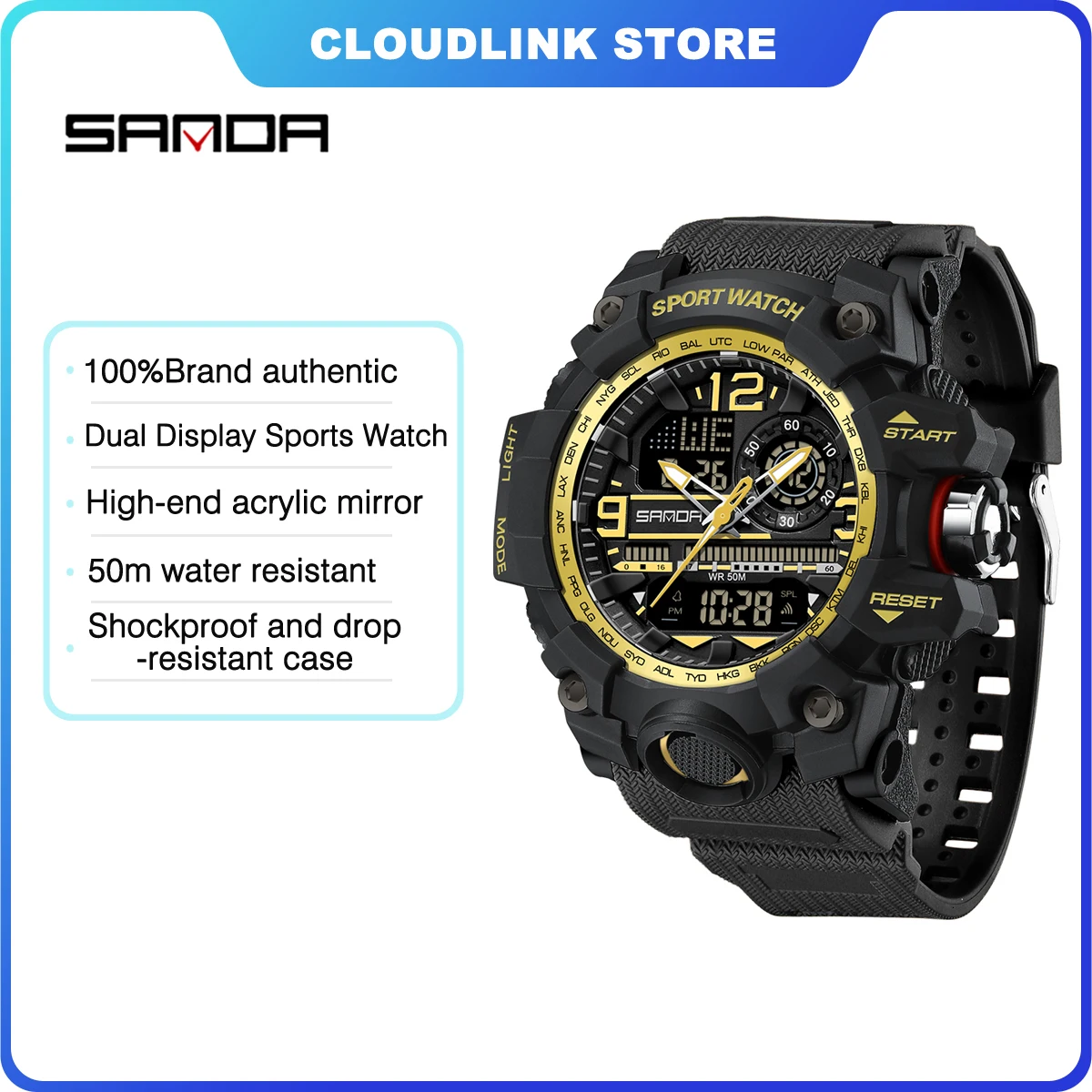 Мужские водонепроницаемые аналоговые часы SANDA 3133 с резиновым ремешком