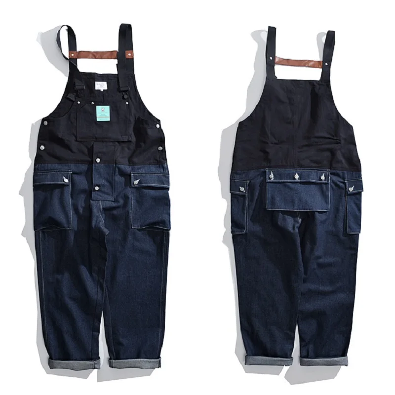 Vintage Patchwork Overalls Harajuku Aesthetic Clothes Denim Jeans Jumpsuits High Streetwear Bib Suspender Pants Men Tool Trouser