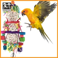 adamcong bird parrot foraging shredder hanging toy sola balls sepak takraw with bell for small parrot parrotlove bird cage toy