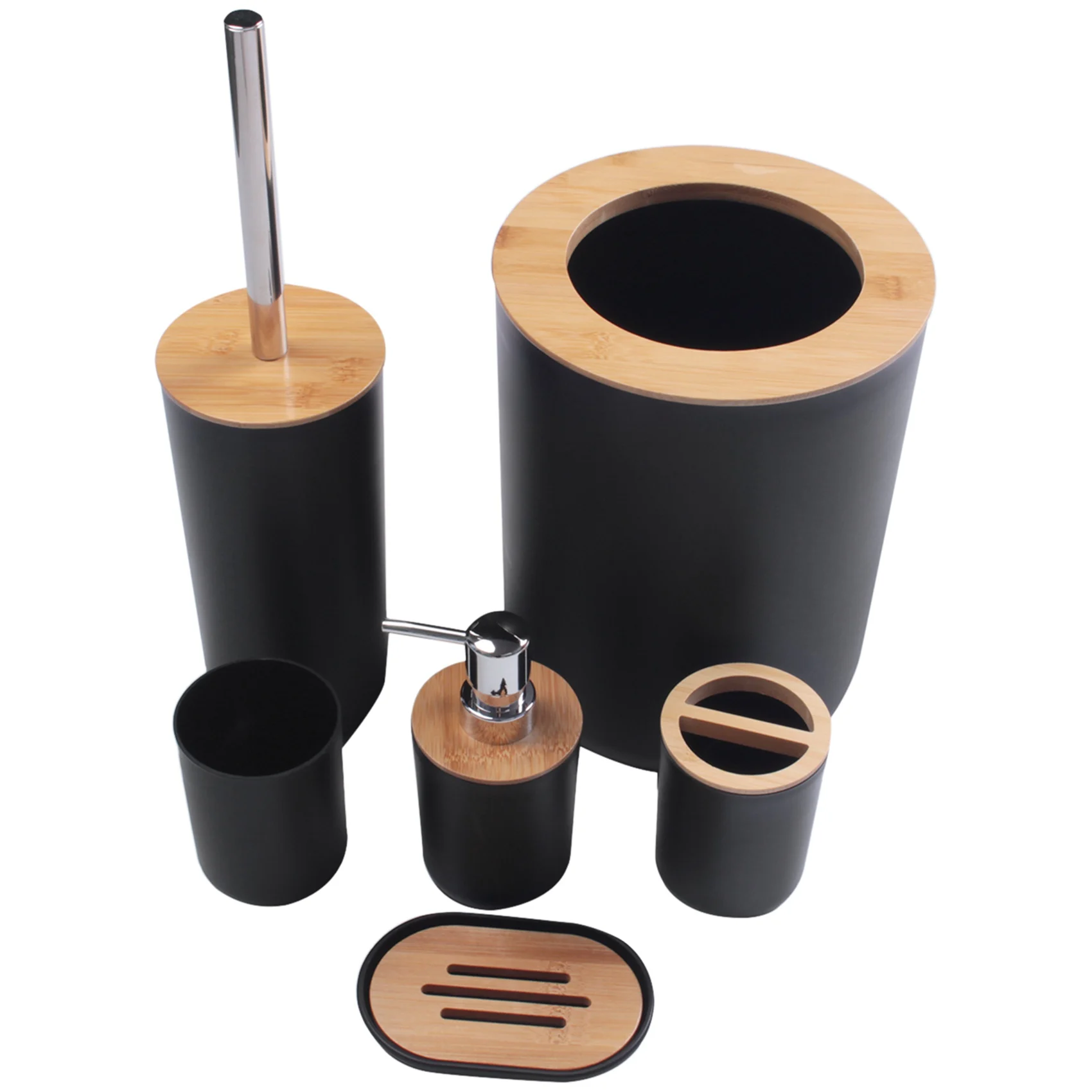 

6-Piece Bamboo Bath Accessory Set Environmentally Friendly Toilet Accessory Set with Lotion Dispenser Etc. Black