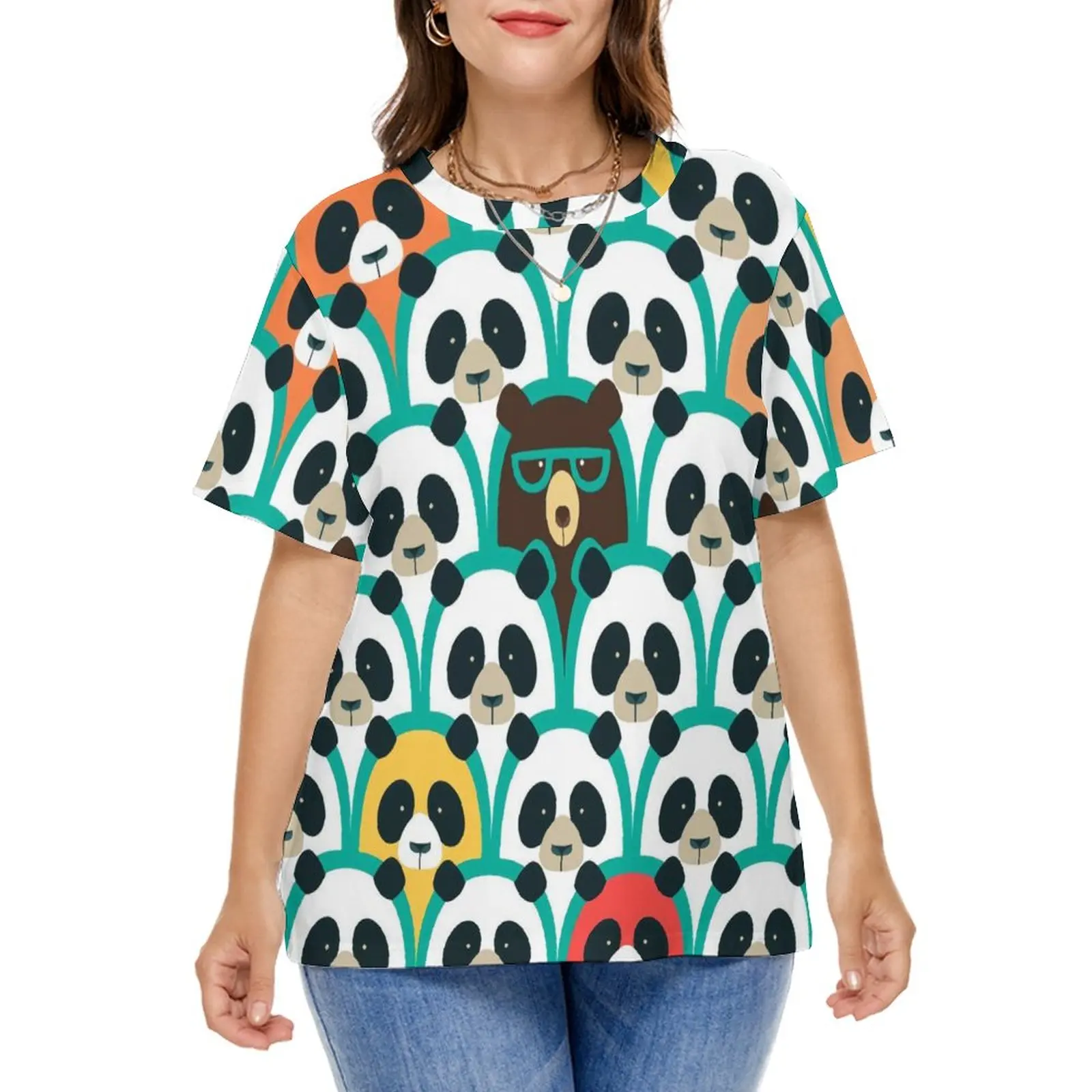 Pop Art Panda T Shirts Cool Animal Print Casual T Shirt Short Sleeve Women Modern Tee Shirt Beach Graphic Top Tees Plus Size 6XL