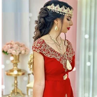 algerian wedding hair jewelry hair accessories gold plated pendant moon and star bridal crystal head chain queen crown