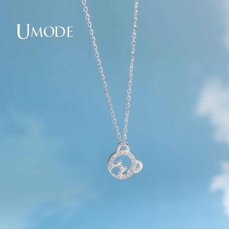 

UMODE NEW Simple Cute Bear Silver Plated CZ Pendant Necklace for Women Female Statement Jewelry Accessorie Drop Shipping UN0438