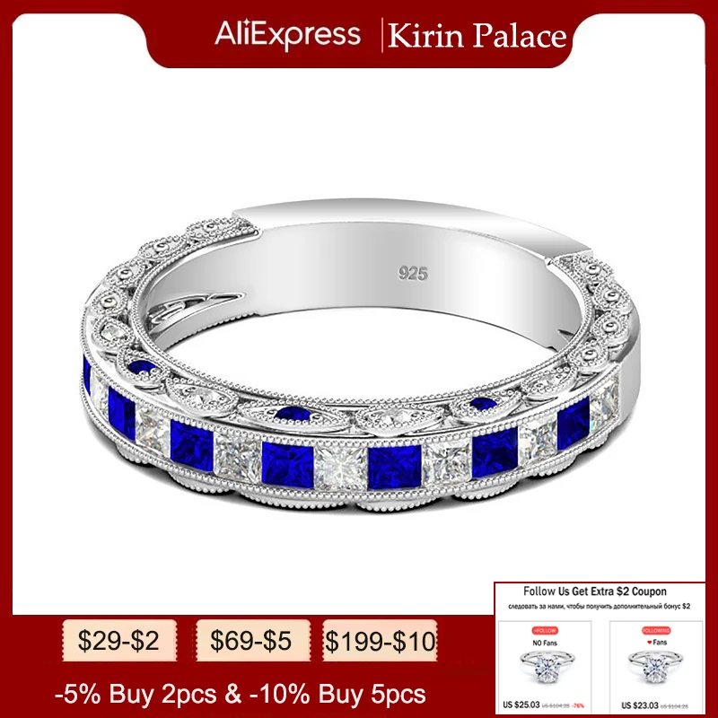 

Kirin Palace Gemstone Rings for Women Girls Solid 925 Sterling Silver Wedding Engagement Blue Emerald Sapphire Ring Fine Jewelry