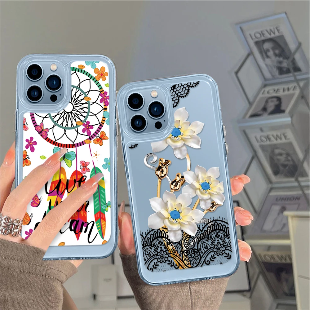 

INS Floral Dream Catcher Phone Case for iPhone 13 12 11 Pro Max Mini XS XR X Shell Back Cover for iPhone14ProMax Coque Fundas