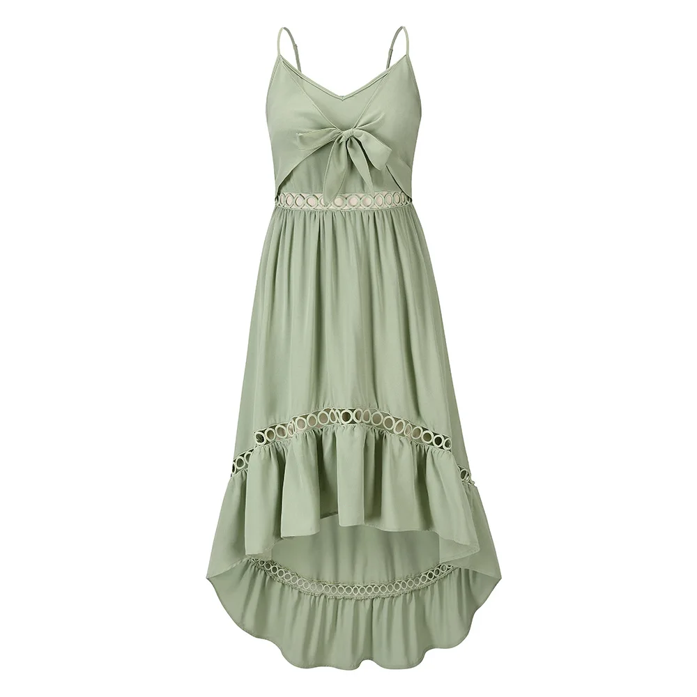 

Slim fit chiffon dress 2022 summer lace irregular slip dress Black
