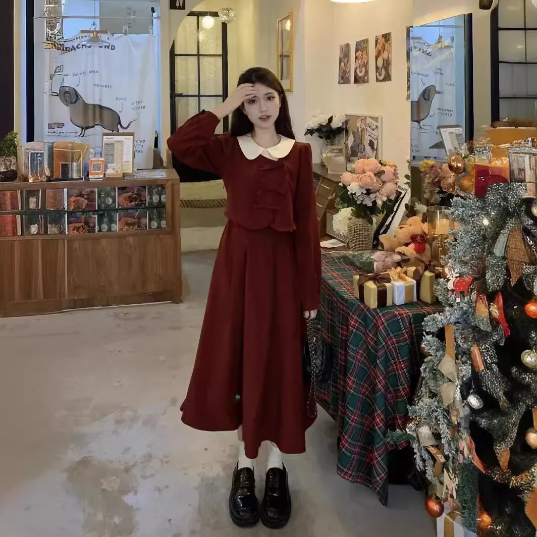 Элегантное платье из двух частей в французском стиле с длинным рукавом женское