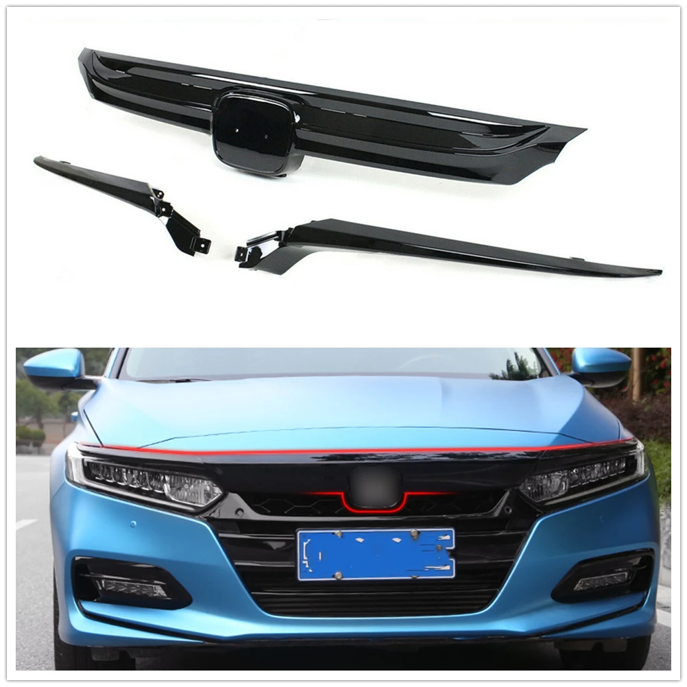 

For Honda Accord 2018-2019 10th Gen Sedan JDM Sport Style Glossy Black Upper Front Bumper Grille Hood Grill W/ Headlight Eyebrow