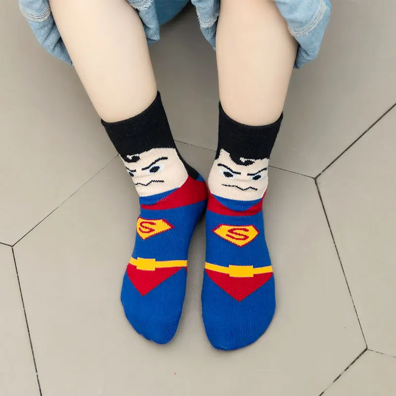 5 Pairs/Hero Children's Socks Cartoon Baby Socks Breathable Sweat-absorbent Children's Socks Male Spring and Autumn Tube Socks