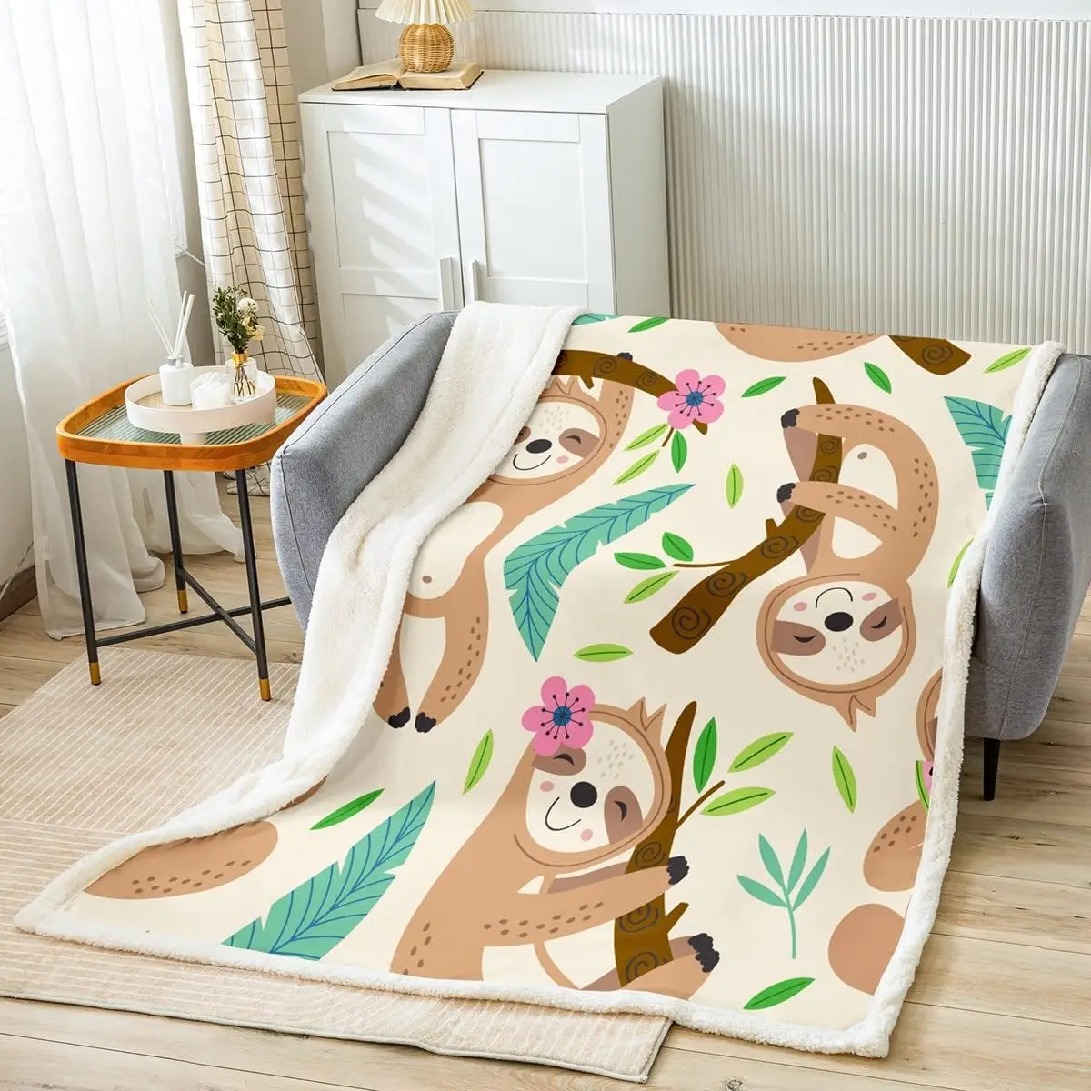 

Милый Ленивец, одеяло, кавайное животное, флисовое покрывало, тропические Пальмовые Листья, плюшевые одеяла для детей, мальчиков и девочек