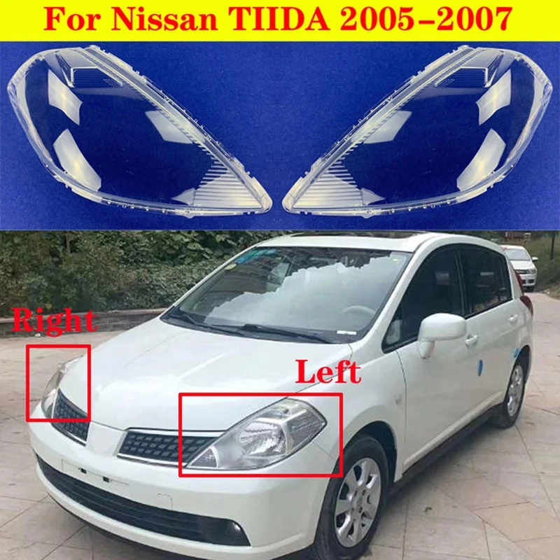 

1 Pair Car Front Headlight Lens Cover Headlight Lamp Shell Accessories for Nissan TIIDA 2005-2007