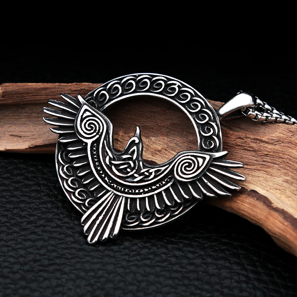 

Vintage Nordic Viking Crow Necklace For Men Unique Stainless Steel Celtic Knot Pendant Biker Amulet Jewelry Gift Wholesale