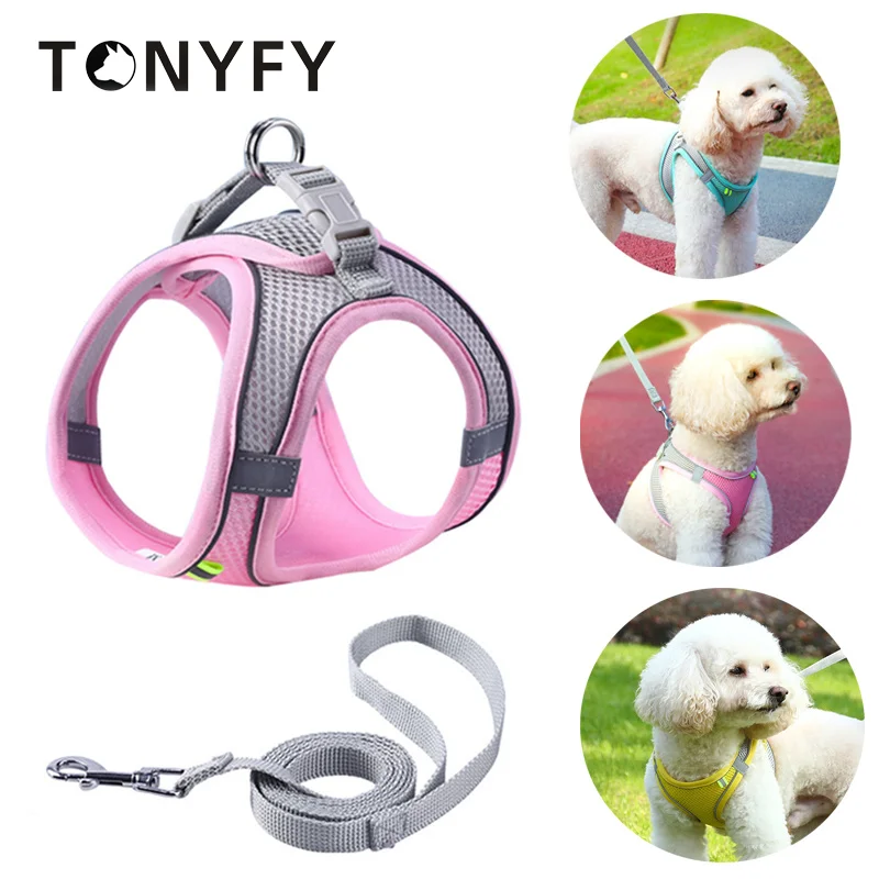 

Reflective Dog Harness and Leash Set Escape Proof Vest Harness with Soft Mesh Fit for Cat Puppy Small Dogs Pet Walk Harness Rope