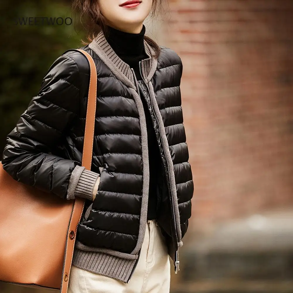 Fashion Women Short Cotton Padded Jacket Solid Long Sleeve Zipper Loose Patchwork Loose Round Neck Winter Thicken Women Jacket