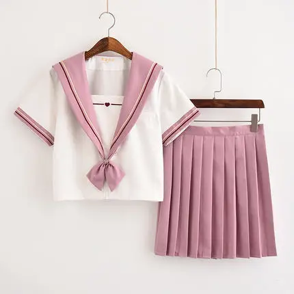 

Японская розовая школьная форма для девочек, плиссированные юбки, японская школьная форма, трапециевидная клетчатая юбка с высокой талией, ...