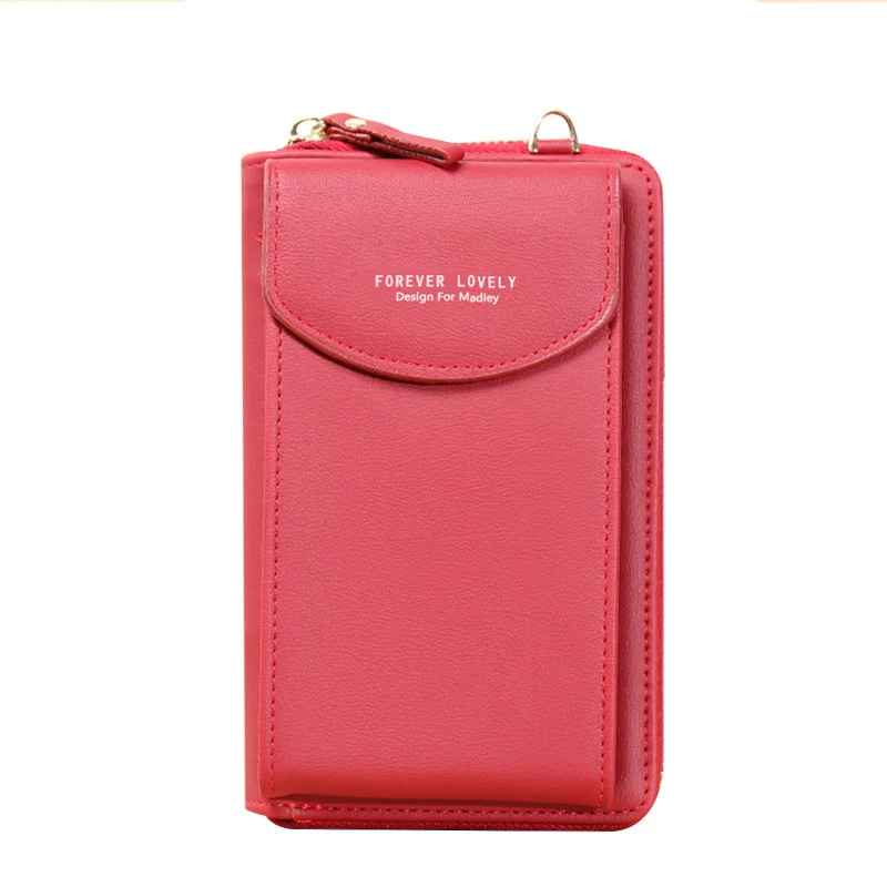 

Women Wallet Mobile Phone Bags Solid Color Leather Card Holders Wallets Handbag Pockets Messenger Shoulder Strap Bag for Girls