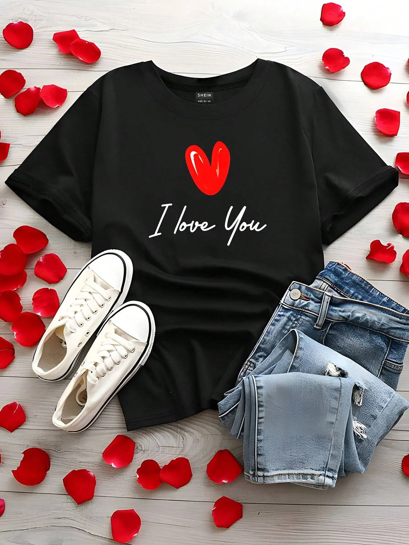 Женская Хлопковая Футболка С Коротким Рукавом И Принтом Сердца Повседневный Топ