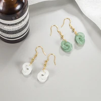 double loop crossover nephrite women earrings green white jade classical ear hook 18k gold s925 sterling silver eardrop jewelry